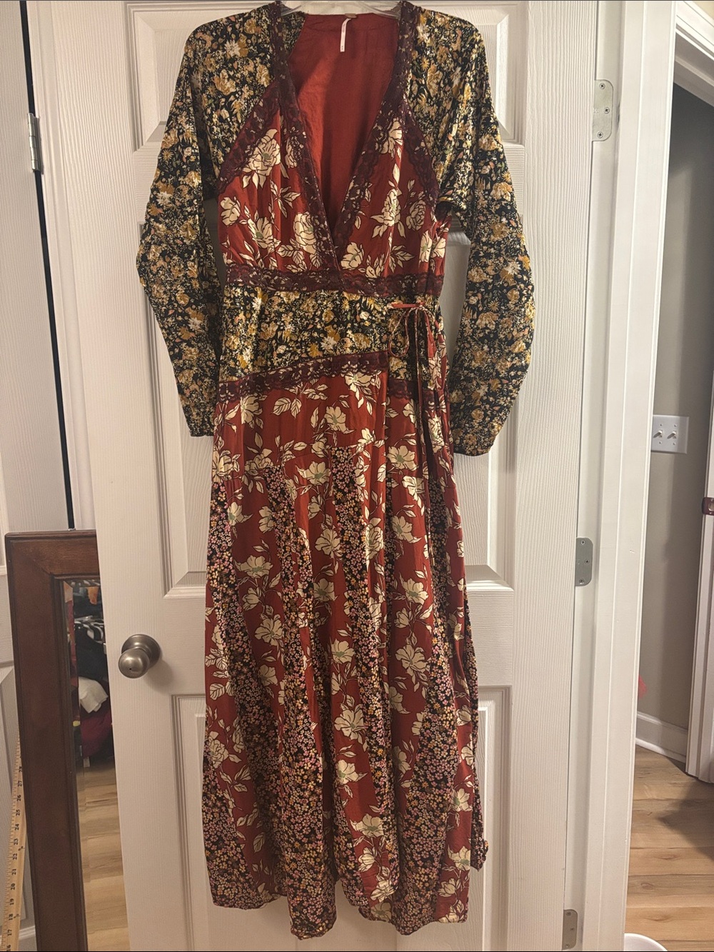 Free People Rust and Black Floral Maxi Wrap Dress - Picture 1 of 5